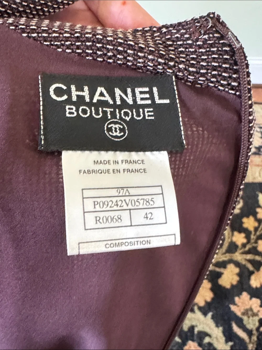 CHANEL Brown Textured Long-Sleeve Knit Dress